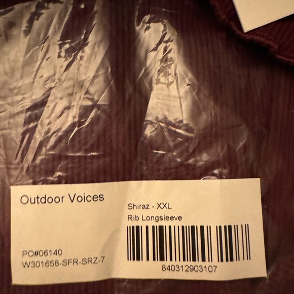 Outdoor Voices NWT Rib Longsleeve Shiraz Red Ribbed Cropped Tee Size XXL - Picture 5 of 5